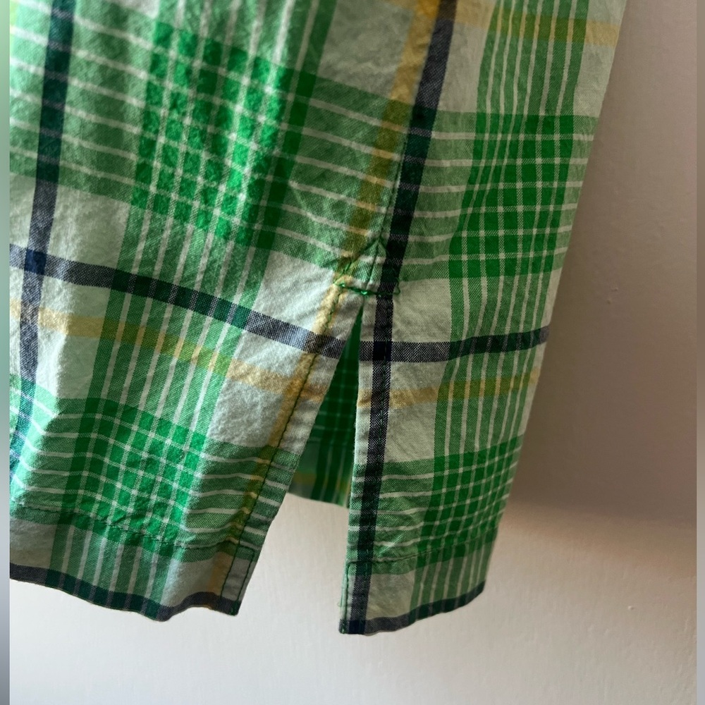 LL Bean Signature Women’s Plaid Shirtdress Midi Green White Blue Yellow Size 14 - Picture 6 of 8